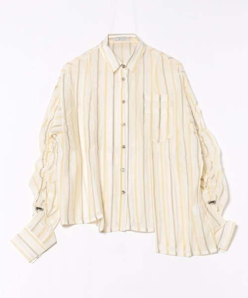 SOTT（ソット）の「Drawstring Sleeve Stripe Shirt　ドロストスリーブシアーストライプシャツ（シャツ/ブラウス・レディース・ブルー系その他/イエロー系・FREE）」の9枚目の写真