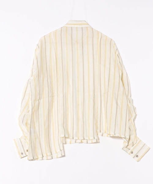 SOTT（ソット）の「Drawstring Sleeve Stripe Shirt　ドロストスリーブシアーストライプシャツ（シャツ/ブラウス・レディース・ブルー系その他/イエロー系・FREE）」の7枚目の写真
