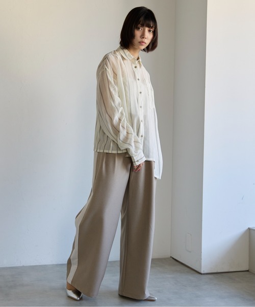 SOTT（ソット）の「Drawstring Sleeve Stripe Shirt　ドロストスリーブシアーストライプシャツ（シャツ/ブラウス・レディース・ブルー系その他/イエロー系・FREE）」の6枚目の写真