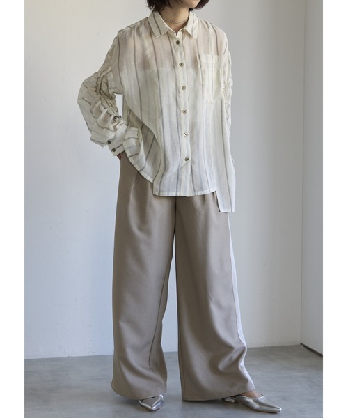 SOTT（ソット）の「Drawstring Sleeve Stripe Shirt　ドロストスリーブシアーストライプシャツ（シャツ/ブラウス・レディース・ブルー系その他/イエロー系・FREE）」の18枚目の写真