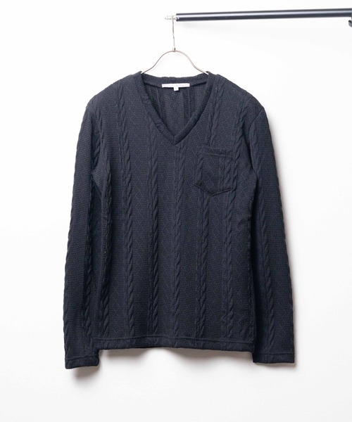 sunny branch(サニーブランチ)の「★Growth by Grail★Vネックニットライクカットソー(Tシャツ/カットソー・メンズ・ブラック・LARGE)」の1枚目の写真