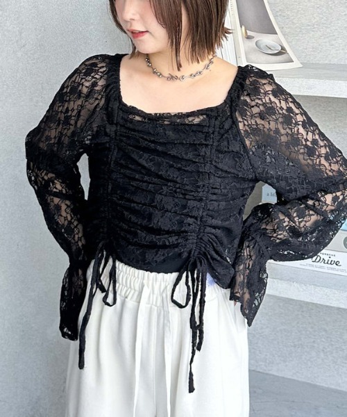 archives(アルシーヴ)の「レースドロストTOPS(Tシャツ/カットソー・レディース・ブラック/グレー/オフホワイト・MEDIUM)」の2枚目の写真