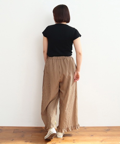 Dot&Stripes CHILD WOMANフリル付き カジュアルパンツ ドビーギンガム 裾フリルイージーパンツ(セットアップ対応