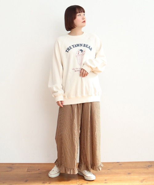 CHILD WOMAN(チャイルドウーマン)の「☆ドビーギンガム 裾フリルイージーパンツ(セットアップ対応)(その他パンツ・レディース・ブラック/ブラウン・FREE)」の3枚目の写真