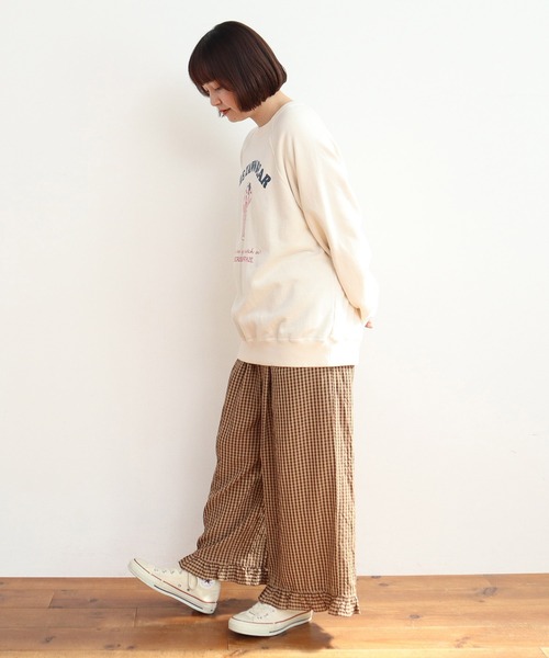 Dot&Stripes CHILD WOMANフリル付き カジュアルパンツ ドビーギンガム 裾フリルイージーパンツ(セットアップ対応