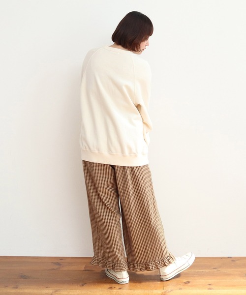 CHILD WOMAN(チャイルドウーマン)の「☆ドビーギンガム 裾フリルイージーパンツ(セットアップ対応)(その他パンツ・レディース・ブラック/ブラウン・FREE)」の4枚目の写真