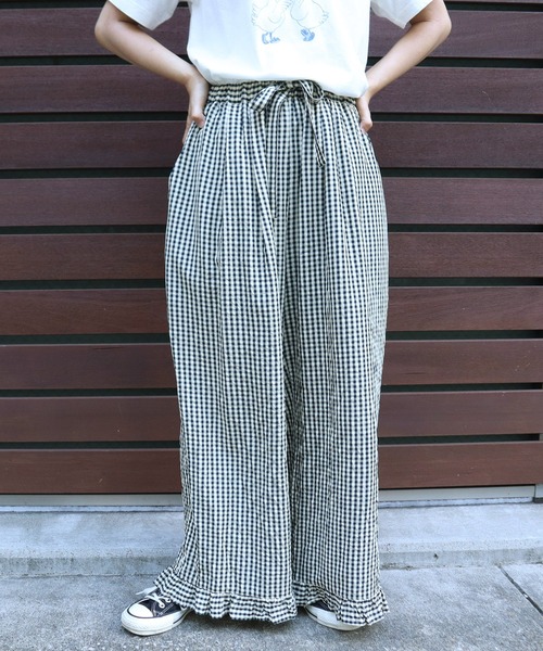 CHILD WOMAN(チャイルドウーマン)の「☆ドビーギンガム 裾フリルイージーパンツ(セットアップ対応)(その他パンツ・レディース・ブラック/ブラウン・FREE)」の5枚目の写真