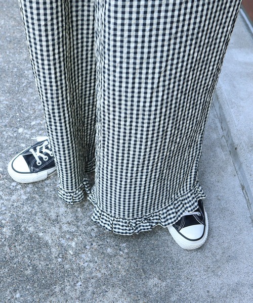 CHILD WOMAN(チャイルドウーマン)の「☆ドビーギンガム 裾フリルイージーパンツ(セットアップ対応)(その他パンツ・レディース・ブラック/ブラウン・FREE)」の7枚目の写真