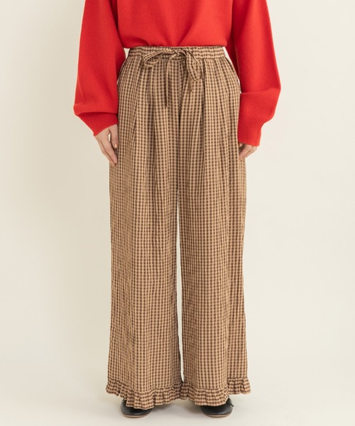 CHILD WOMAN(チャイルドウーマン)の「☆ドビーギンガム 裾フリルイージーパンツ(セットアップ対応)(その他パンツ・レディース・ブラック/ブラウン・FREE)」の19枚目の写真