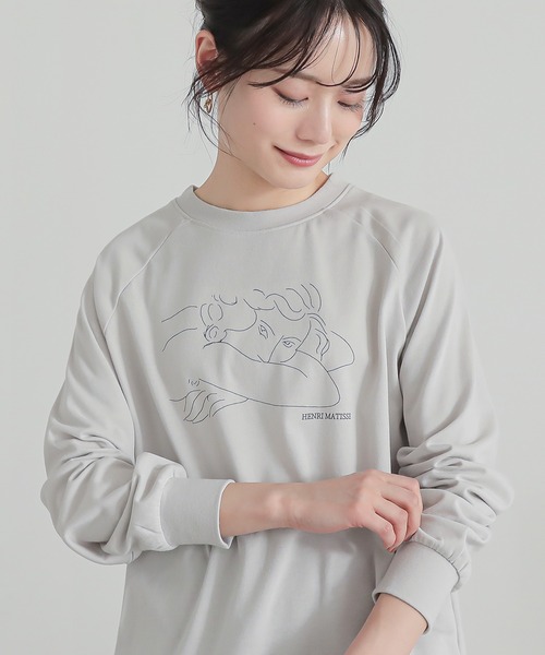 n'OrLABEL(ノアールレーベル)の「絵画プリントラグランロンT(Tシャツ/カットソー・レディース・ブルー/チャコール/グレイッシュベージュ・2/1)」の3枚目の写真