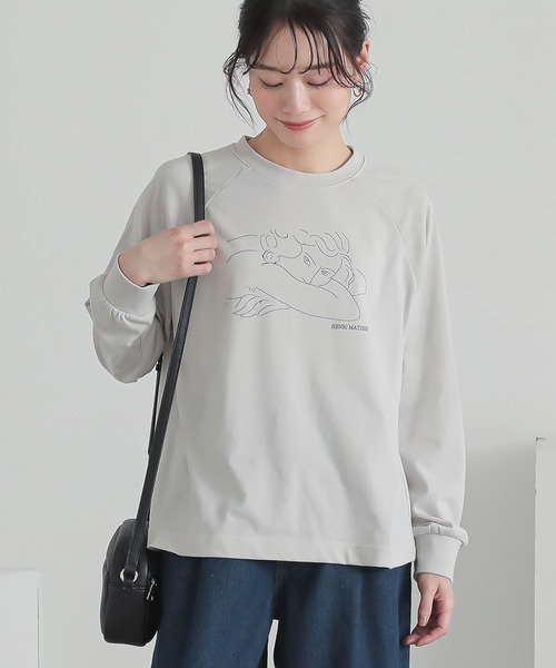 n'OrLABEL(ノアールレーベル)の「絵画プリントラグランロンT(Tシャツ/カットソー・レディース・ブルー/チャコール/グレイッシュベージュ・2/1)」の7枚目の写真