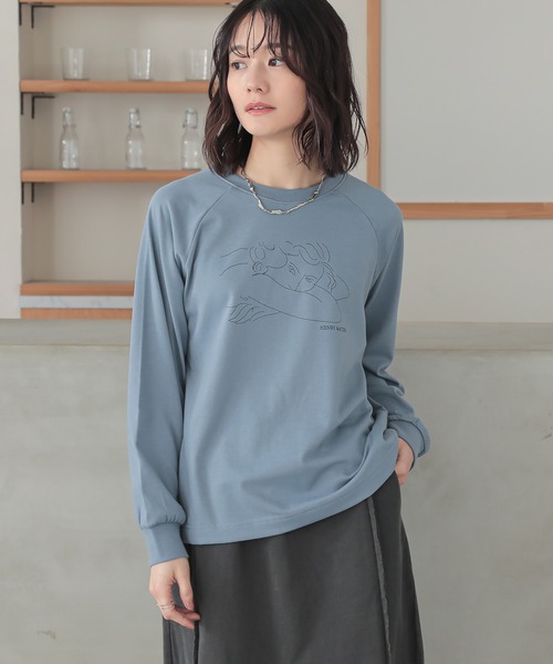 n'OrLABEL(ノアールレーベル)の「絵画プリントラグランロンT(Tシャツ/カットソー・レディース・ブルー/チャコール/グレイッシュベージュ・2/1)」の19枚目の写真