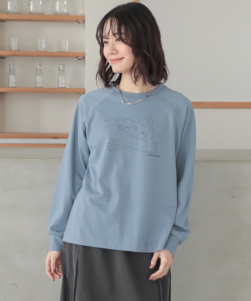n'OrLABEL(ノアールレーベル)の「絵画プリントラグランロンT(Tシャツ/カットソー・レディース・ブルー/チャコール/グレイッシュベージュ・2/1)」の21枚目の写真