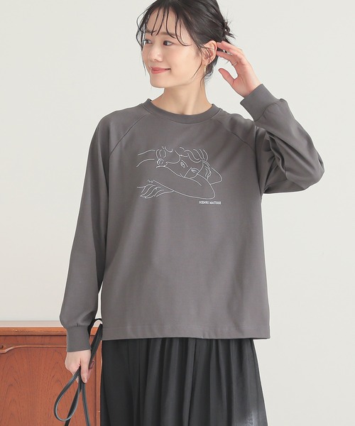 n'OrLABEL(ノアールレーベル)の「絵画プリントラグランロンT(Tシャツ/カットソー・レディース・ブルー/チャコール/グレイッシュベージュ・2/1)」の12枚目の写真