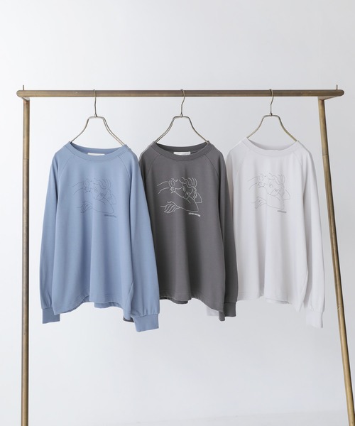 n'OrLABEL(ノアールレーベル)の「絵画プリントラグランロンT(Tシャツ/カットソー・レディース・ブルー/チャコール/グレイッシュベージュ・2/1)」の4枚目の写真