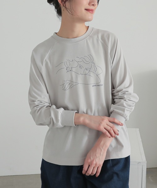 n'OrLABEL(ノアールレーベル)の「絵画プリントラグランロンT(Tシャツ/カットソー・レディース・ブルー/チャコール/グレイッシュベージュ・2/1)」の6枚目の写真