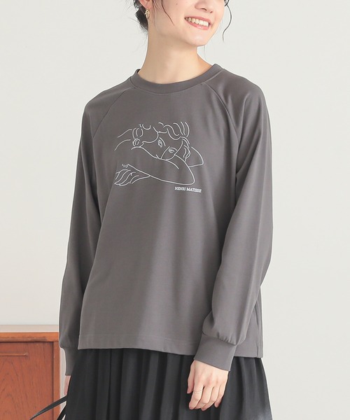n'OrLABEL(ノアールレーベル)の「絵画プリントラグランロンT(Tシャツ/カットソー・レディース・ブルー/チャコール/グレイッシュベージュ・2/1)」の11枚目の写真
