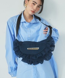 メッシュフリルラウンドショルダーバッグL