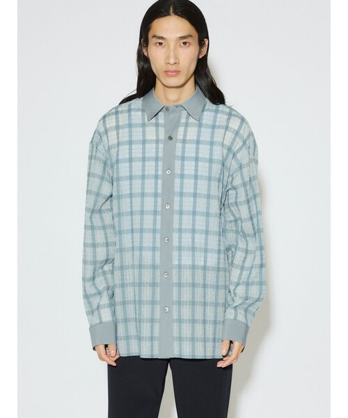 MIDIUMISOLID(ミディウミソリッド)の「MIDIUMISOLID Men’s シアーチェックシャツ(シャツ/ブラウス・メンズ・ライトブルー/ブラック・48)」の1枚目の写真