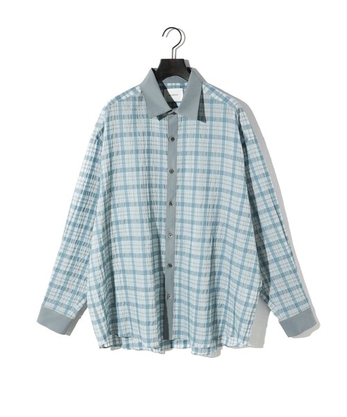MIDIUMISOLID(ミディウミソリッド)の「MIDIUMISOLID Men’s シアーチェックシャツ(シャツ/ブラウス・メンズ・ライトブルー/ブラック・48)」の3枚目の写真