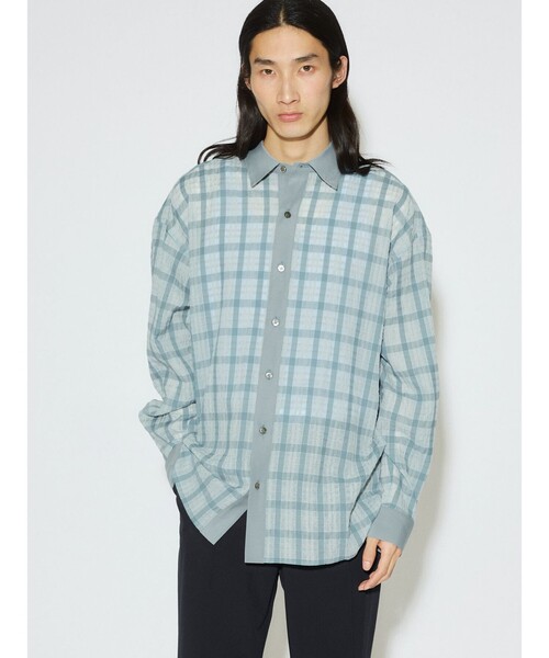 MIDIUMISOLID(ミディウミソリッド)の「MIDIUMISOLID Men’s シアーチェックシャツ(シャツ/ブラウス・メンズ・ライトブルー/ブラック・48)」の6枚目の写真