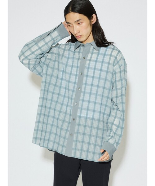 MIDIUMISOLID(ミディウミソリッド)の「MIDIUMISOLID Men’s シアーチェックシャツ(シャツ/ブラウス・メンズ・ライトブルー/ブラック・48)」の7枚目の写真