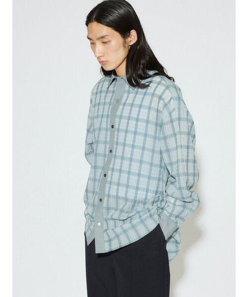 MIDIUMISOLID(ミディウミソリッド)の「MIDIUMISOLID Men’s シアーチェックシャツ(シャツ/ブラウス・メンズ・ライトブルー/ブラック・48)」の8枚目の写真