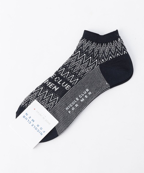NICOLE CLUB FOR MEN（ニコルクラブフォーメン）の「シェブロン×ロゴジャカード ショートソックス（ソックス/靴下・メンズ・オフホワイト/ブラック/ネイビー・FREE）」の3枚目の写真