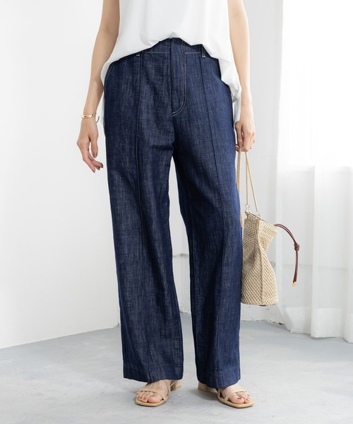 Elura（エルーラ）の「大人サマーワイドデニムパンツ＜低身長サイズあり＞/324903（デニムパンツ・レディース・ネイビー/ライトブルー・MEDIUM/LARGE/FREE(S)）」の2枚目の写真