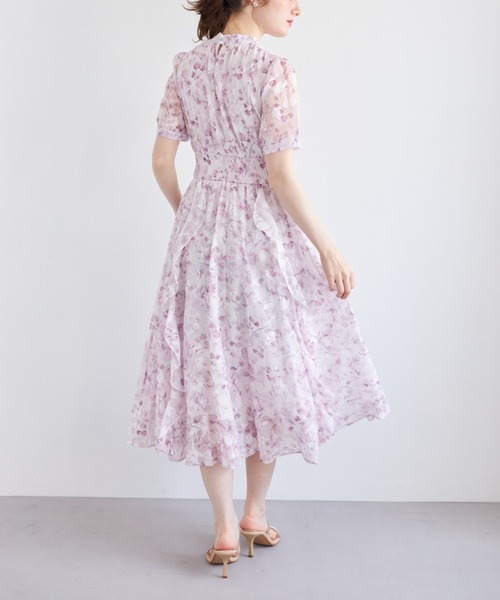 Coast* フローラル ホルター ラッフル フレアドレス ワンピース 2WAYボウタイリボン付きウエストシャーリングシャイニー