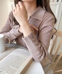 classicalelf | 首元の抜けで細見え。インナーにも使える万能トップス♪配色ラインデザイン衿付きリブニット(ニット/セーター)