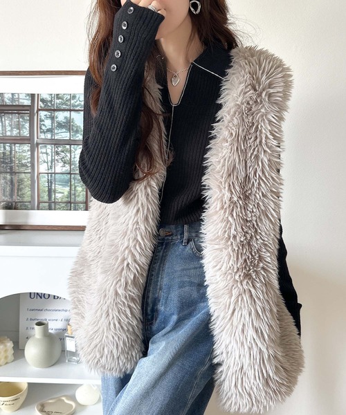 classicalelf（クラシカルエルフ）の「首元の抜けで細見え。インナーにも使える万能トップス♪配色ラインデザイン衿付きリブニット（ニット/セーター・レディース・ピンク/モカ/ブラック/グレー/オフホワイト・LARGE/MEDIUM/SMALL/X-LARGE）」の8枚目の写真