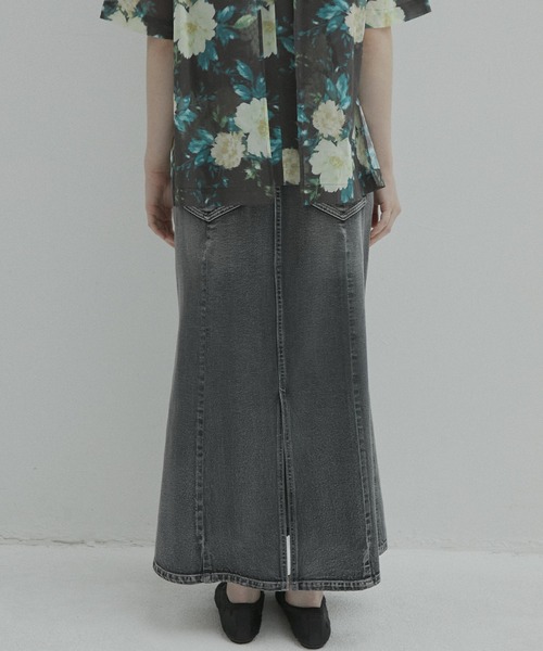LE CIEL BLUE ルシェルブルー デニムスカート ル シェル ブルー - LE CIEL BLEU | Flared Denim Skirt-Blue-36
