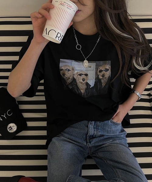 Girly Doll（ガーリードール）の「フォトプリントTシャツ（Tシャツ/カットソー・レディース・ホワイト/ブラック・F）」の3枚目の写真