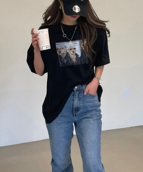 Girly Doll（ガーリードール）の「フォトプリントTシャツ（Tシャツ/カットソー・レディース・ホワイト/ブラック・F）」の6枚目の写真