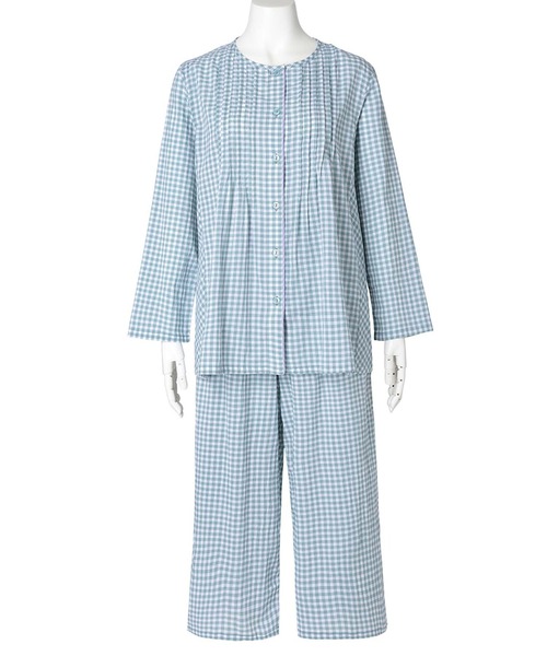 セール】キッドブルー -25シャーリングギンガム -長袖パジャマ
