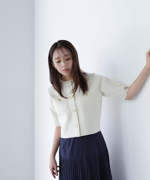 エンブレムボタンニットジャケット半袖 エンブレムボタンニットジャケット半袖 | NATURAL BEAUTY BASIC