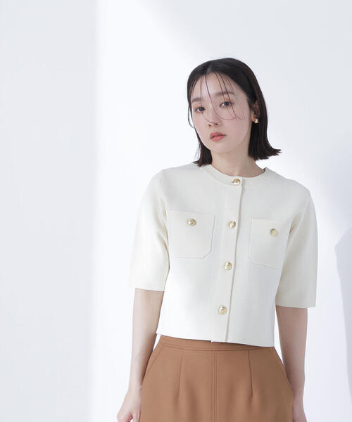 エンブレムボタンニットジャケット半袖 エンブレムボタンニットジャケット半袖 | NATURAL BEAUTY BASIC