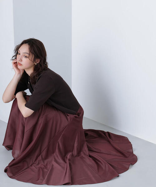 エンブレムボタン ニット ジャケット 半袖 ブラウン NATURAL BEAUTY BASIC｜エンブレムボタンニットジャケット半袖