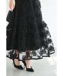 cawaii | （黒）ふわふわと花が浮かぶ2重チュールミディアムスカート(スカート)