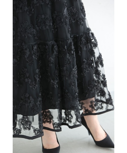 cawaii（カワイイ）の「（黒）ふわふわと花が浮かぶ2重チュールミディアムスカート（スカート・レディース・ブラック・FREE）」の10枚目の写真