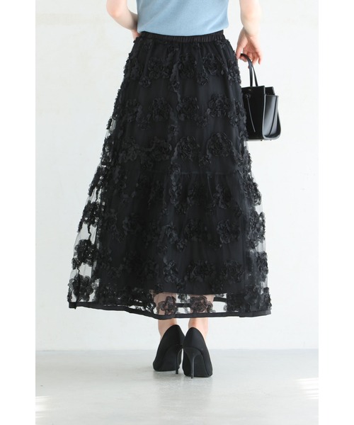 cawaii（カワイイ）の「（黒）ふわふわと花が浮かぶ2重チュールミディアムスカート（スカート・レディース・ブラック・FREE）」の11枚目の写真