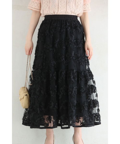 cawaii（カワイイ）の「（黒）ふわふわと花が浮かぶ2重チュールミディアムスカート（スカート・レディース・ブラック・FREE）」の14枚目の写真