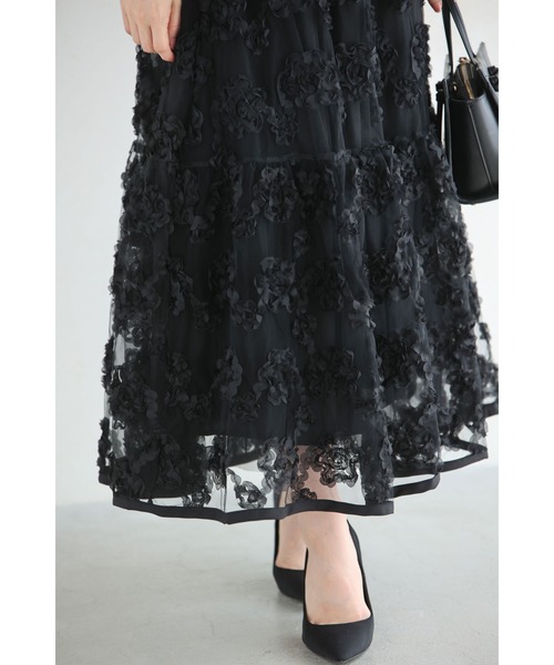 cawaii（カワイイ）の「（黒）ふわふわと花が浮かぶ2重チュールミディアムスカート（スカート・レディース・ブラック・FREE）」の15枚目の写真