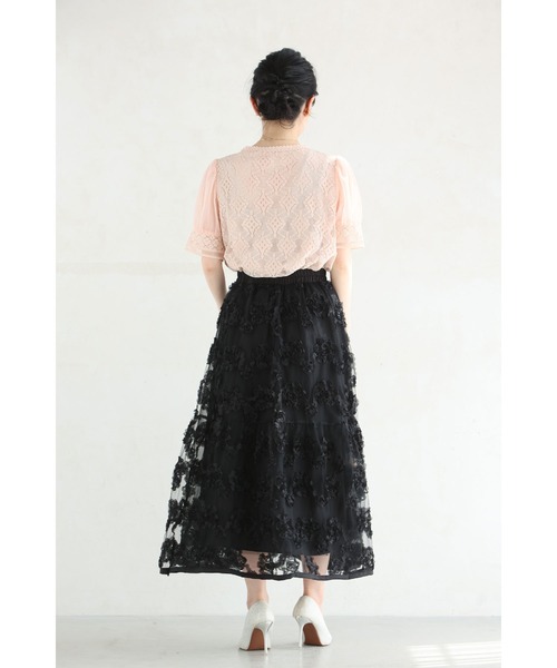 cawaii（カワイイ）の「（黒）ふわふわと花が浮かぶ2重チュールミディアムスカート（スカート・レディース・ブラック・FREE）」の16枚目の写真