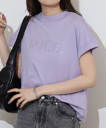 エグランティーヌ EGLANTINE MICAスパンコールロゴ半袖Tシャツ【日本製】 （オフホワイト） エグランティーヌ EGLANTINE MICAスパンコールロゴ半袖Tシャツ