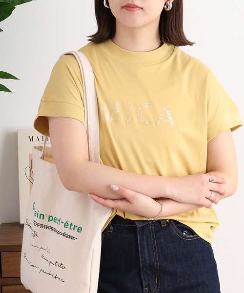 EGLANTINE(エグランティーヌ)の「EGLANTINE MICAスパンコールロゴ半袖Tシャツ【日本製】(Tシャツ/カットソー・レディース・ブラック/イエロー/オフホワイト/ラベンダー/シルバーグレー・40)」の5枚目の写真