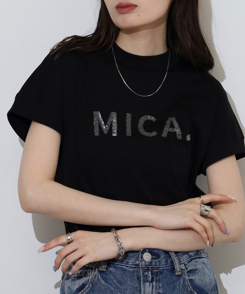EGLANTINE(エグランティーヌ)の「EGLANTINE MICAスパンコールロゴ半袖Tシャツ【日本製】(Tシャツ/カットソー・レディース・ブラック/イエロー/オフホワイト/ラベンダー/シルバーグレー・40)」の10枚目の写真