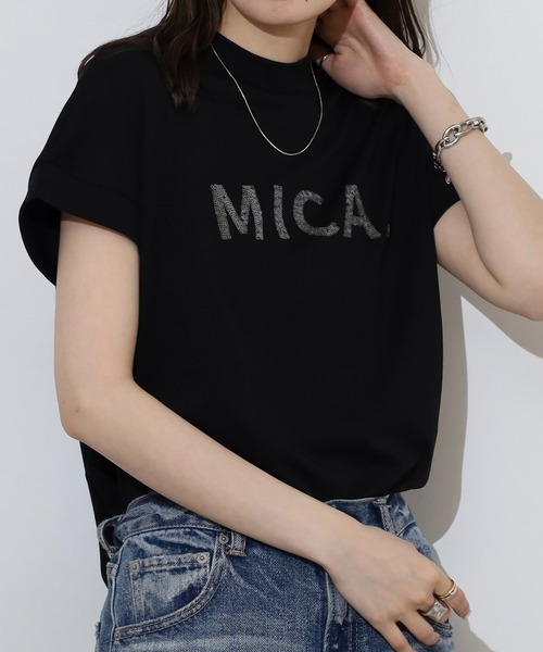 EGLANTINE(エグランティーヌ)の「EGLANTINE MICAスパンコールロゴ半袖Tシャツ【日本製】(Tシャツ/カットソー・レディース・ブラック/イエロー/オフホワイト/ラベンダー/シルバーグレー・40)」の11枚目の写真