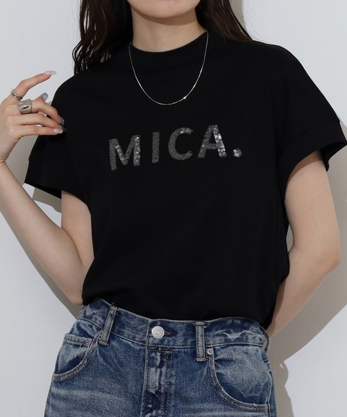 EGLANTINE(エグランティーヌ)の「EGLANTINE MICAスパンコールロゴ半袖Tシャツ【日本製】(Tシャツ/カットソー・レディース・ブラック/イエロー/オフホワイト/ラベンダー/シルバーグレー・40)」の12枚目の写真